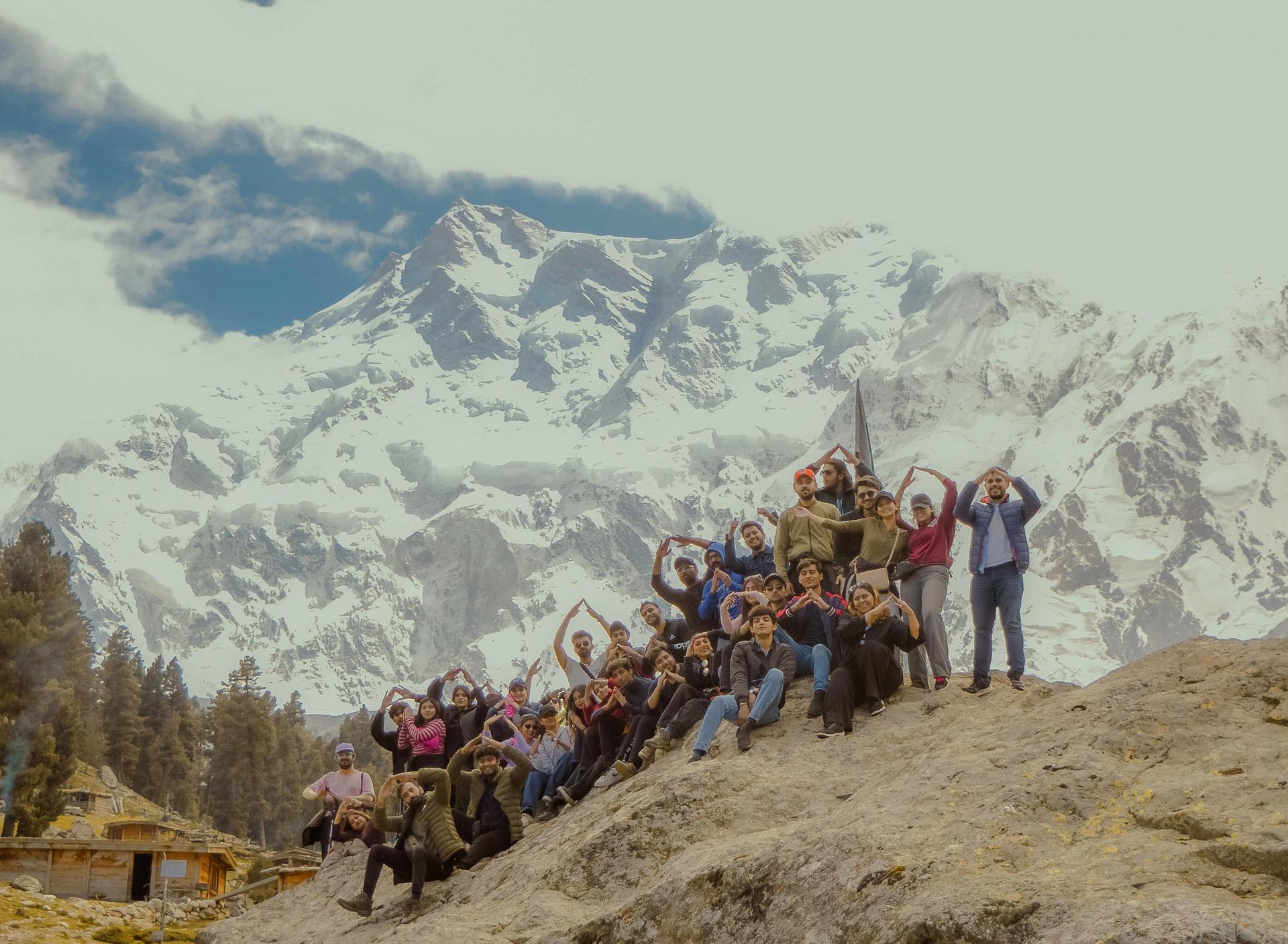 The whole 3Musafir trip group in front of Nanga Parbat